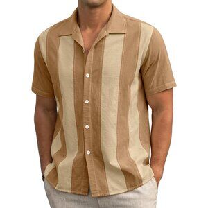 Men's Linen Shirt Short Sleeve Vintage Shirt Summer Casual Button Down